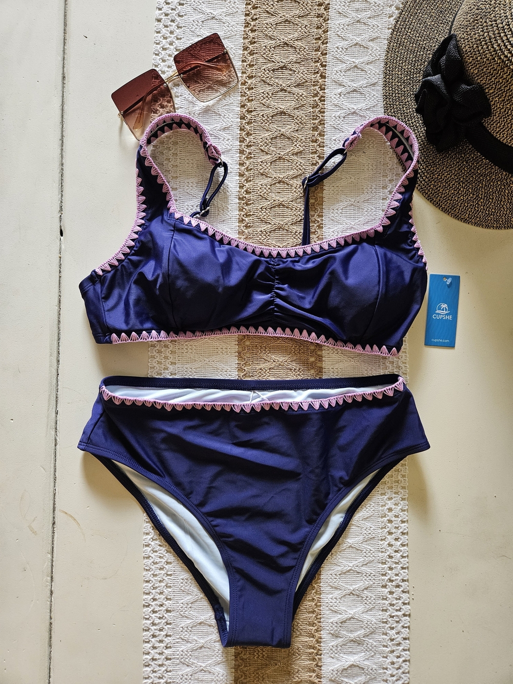 Cupshe Navy Blue Bikini with Pink Trim
